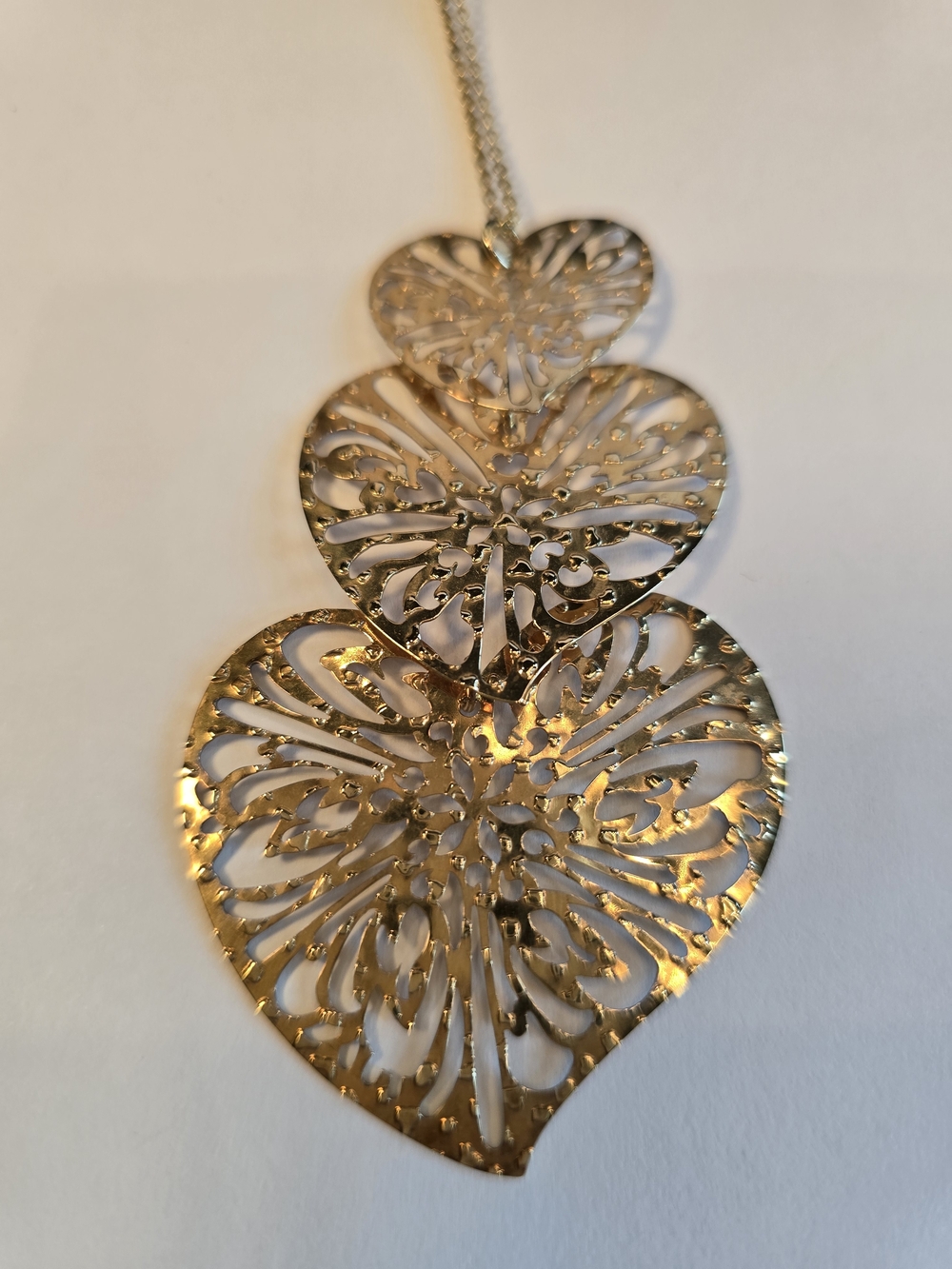 STERLING VERMEIL Gold Filigree Triple-Heart Pendant Necklace - Women Jewelry - Picture 10 of 15